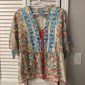 Johnny Was Amber Short Sleeve Button Down - Size Large